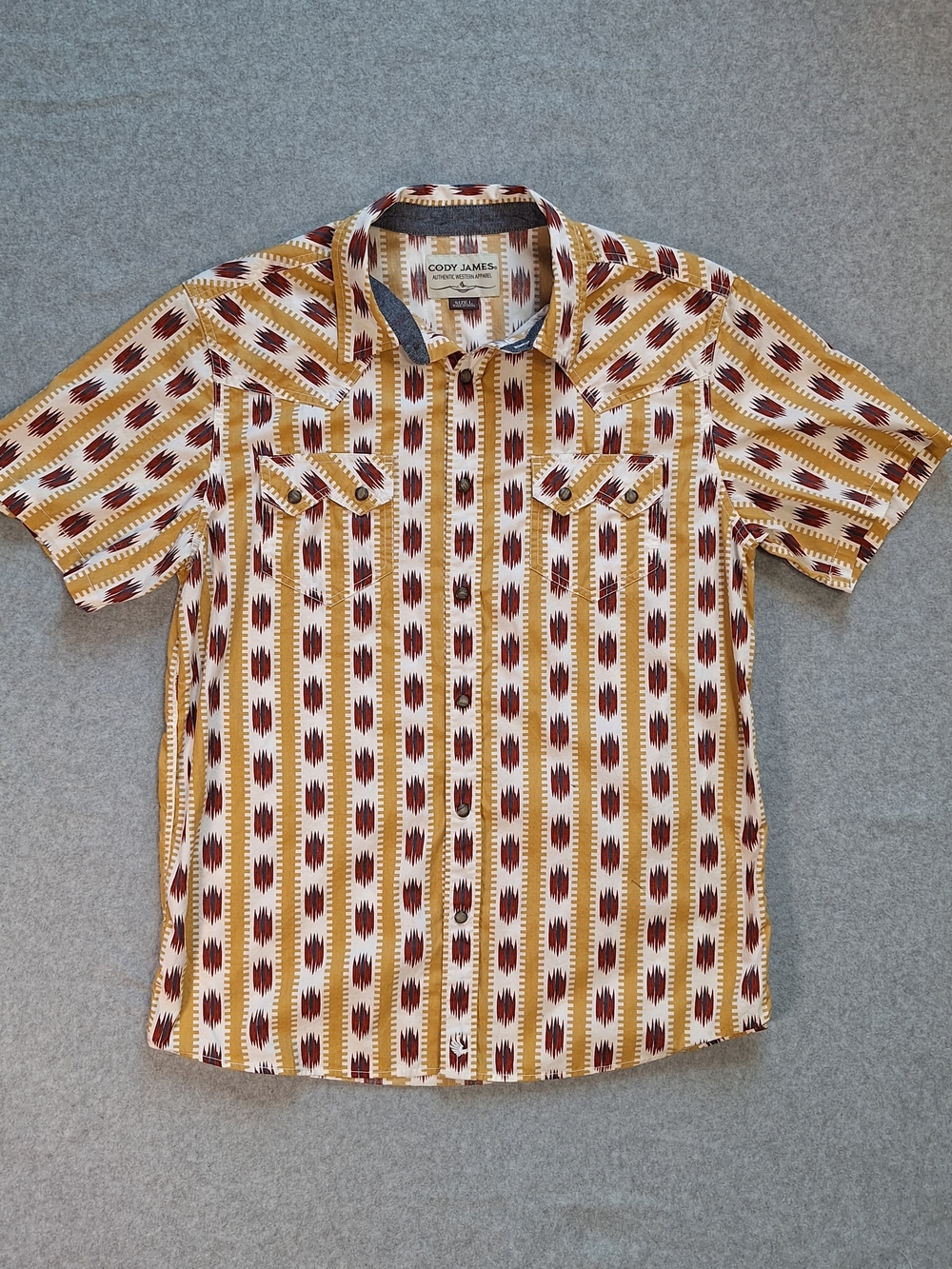 Cody James Short-Sleeve Western  Button-Down Shirt in Mustard & Burgundy Size L